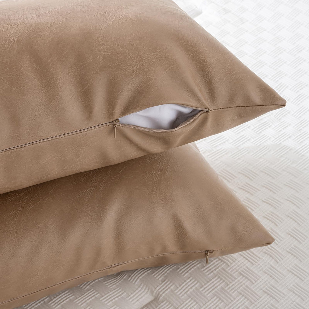 Tan Boho Long Lumbar Faux Leather Body Decorative Throw Pillow Cover 14x40 Inch Couch Bed Sofa, Stylish Solid