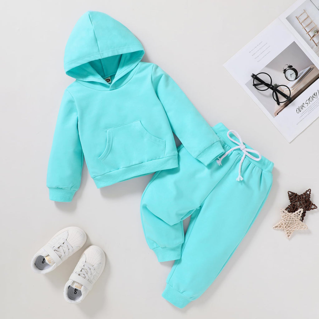 Baby Outfits for Girl Boy Toddler Sweatsuit Hoodie Set (Solid Color-Blue, )