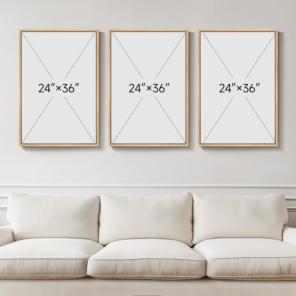 Framed Large Neutral Abstract Wall Art, Set of 3 Canvas Modern Prints Paintings, Minimalist Landscape Beige Gray