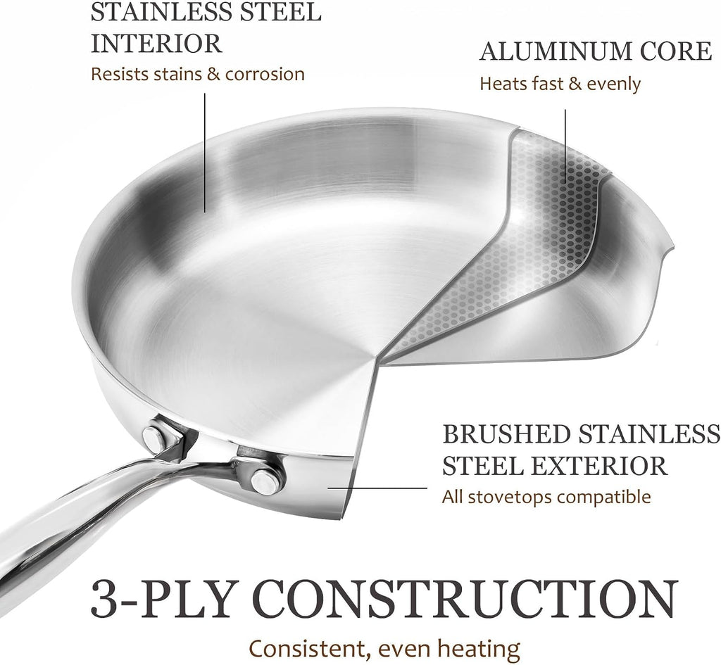 30 PCS Tri-Ply Stainless Steel Cookware Set, Pots and Pans Set, Non Toxic Induction Kitchen Cooking Sets, Cookware