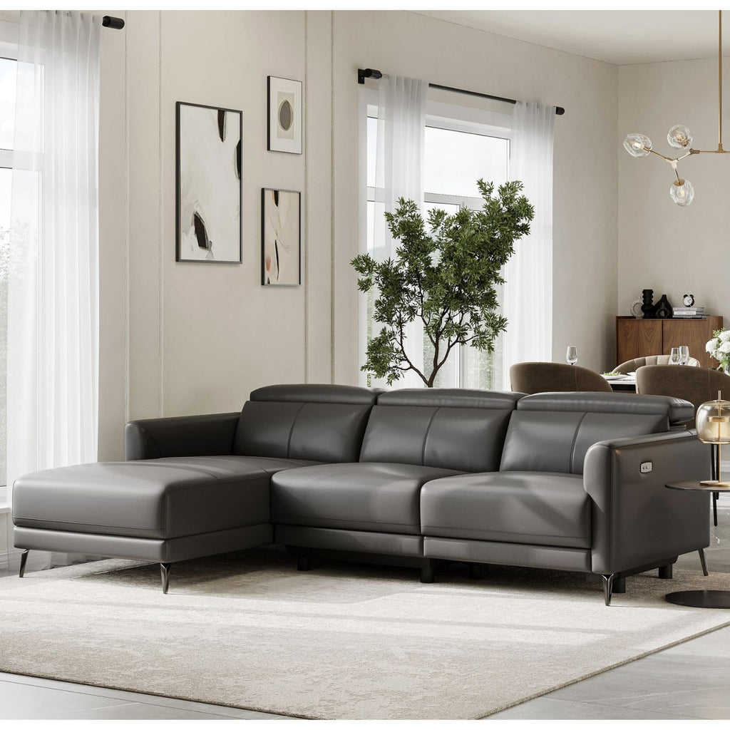 Andria 99.5" Reclining Leather Sectional Sofa, Reclining Couch with Left Hand Chaise | Italian Nappa 11000 Top Grain
