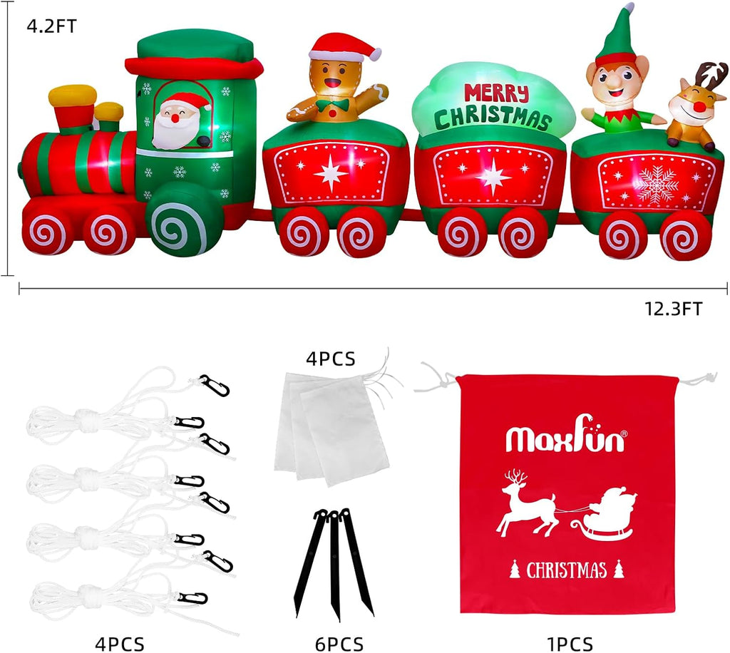 12FT Christmas Inflatables Train Decorations for Outdoor Lawn, Garden, Yard