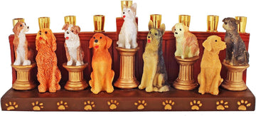 Hanukka Dogs & Puppies Themed Quality Earthenware Candle Holder Menorahs for Kids Adults Functional Collectible 3D