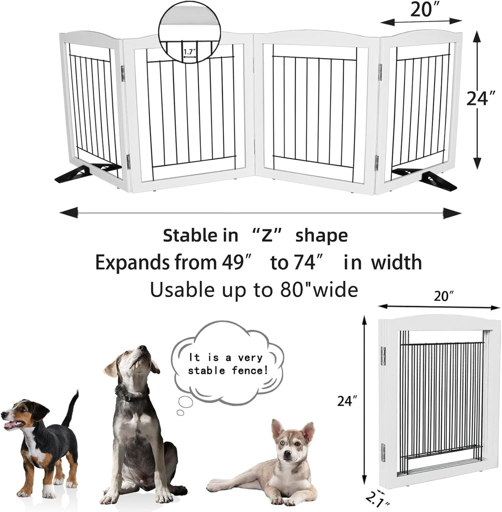 Freestanding Dog Fence Indoor, Foldable Dog Gate for Doorways, Stairs or Hallways, Sturdy Wood Extra Wide Pet Gate
