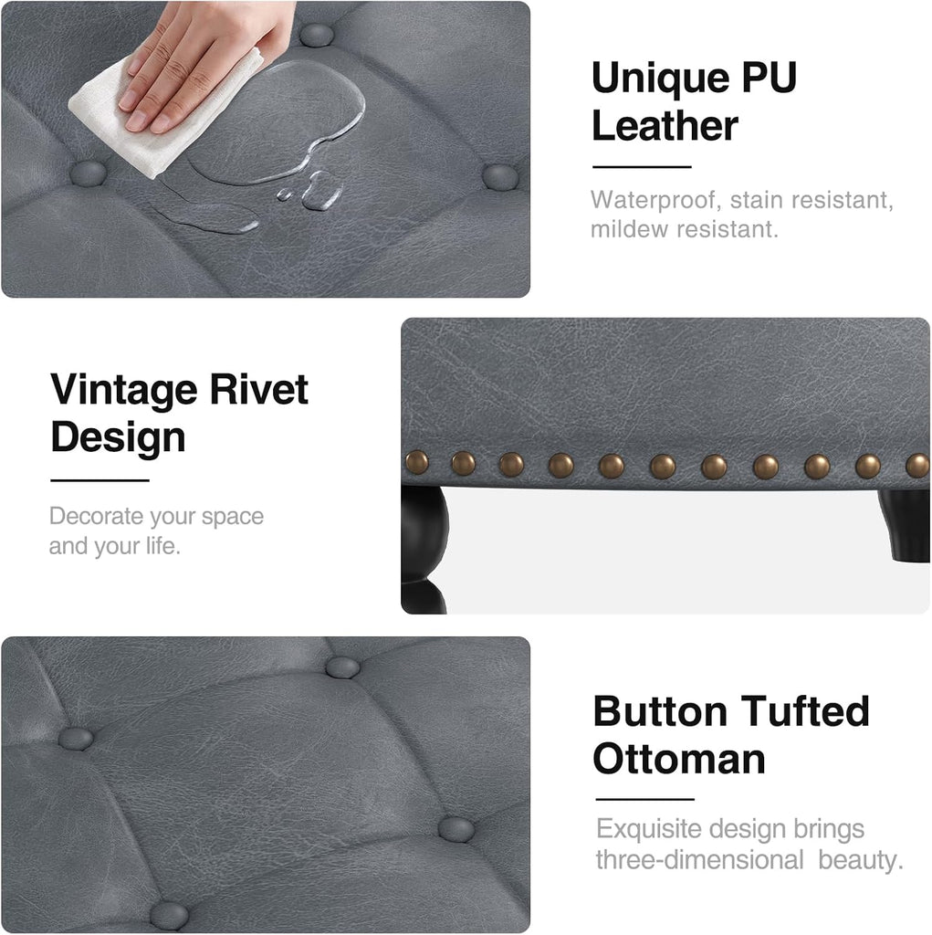 30 Inch Large Round Ottoman with Storage Circular,Gray Grey | Leather Coffee Table with Lift Top,Modern Upholstered