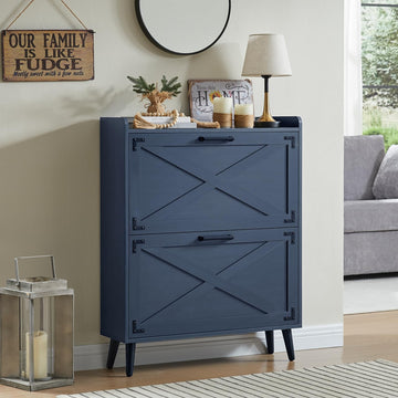 Farmhouse Shoe Storage Cabinet with 2 Flip Drawers & Barn Door