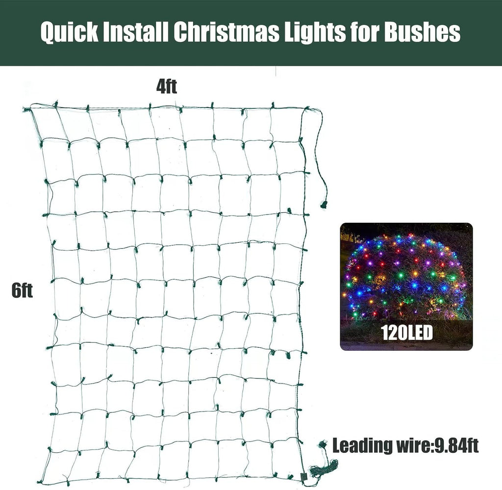 Led Christmas Net Lights Outdoor Christmas Decorations 120Led 6Ftx4Ft UL Certified Connectable Waterptoof Mesh Net