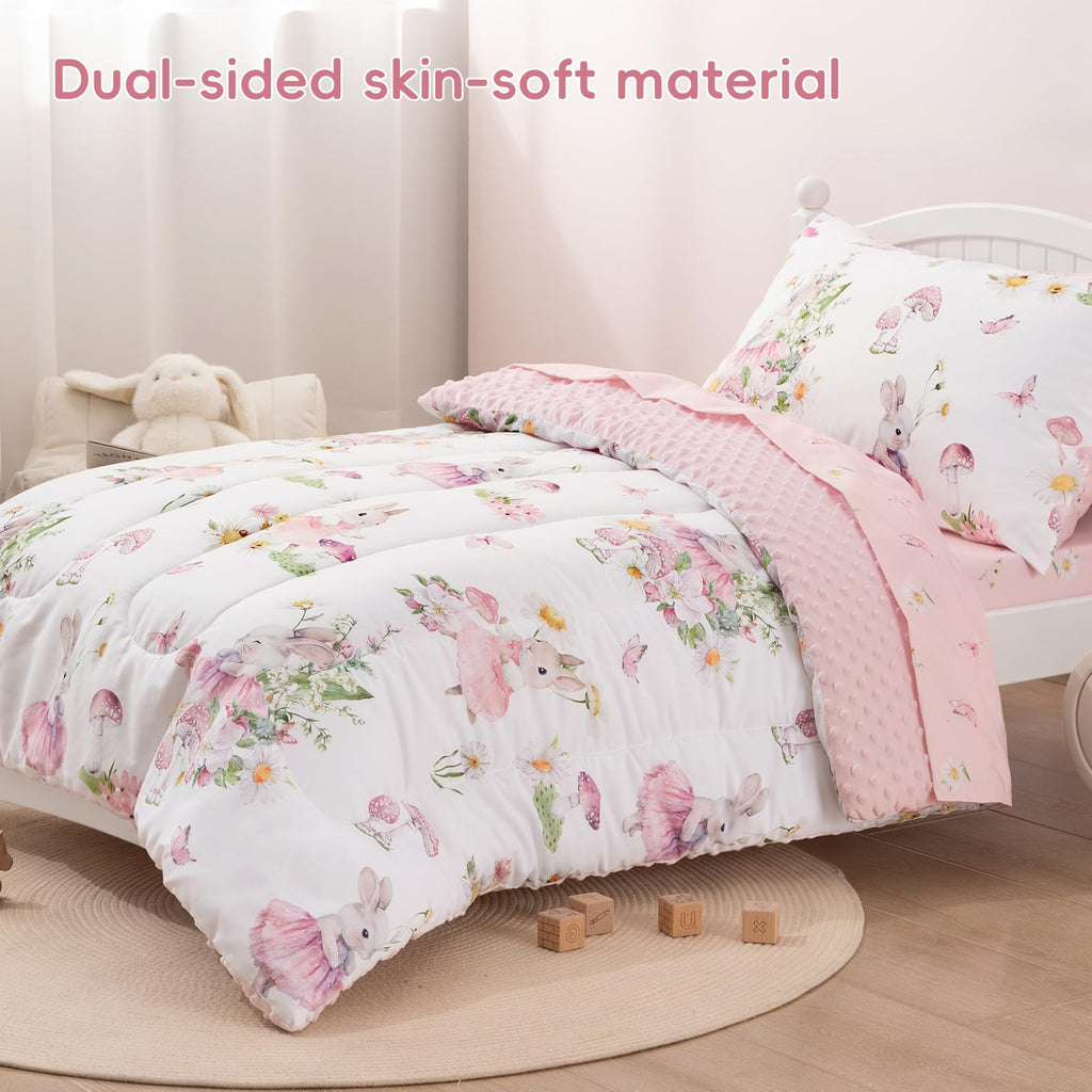 4 Piece Minky Toddler Bedding Set, Ultra Soft Skin-Friendly Soothing Minky Dot Toddler Comforter Set, Unique Pattern