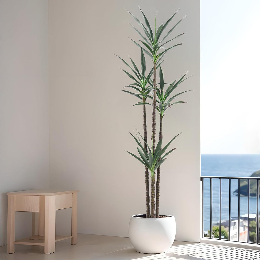 Tree 7ft Faux Agave Plant with 60 Leaves and 4 Realistic Trunks,Fake Floor Potted Artificial Tall Plants Garden Decor