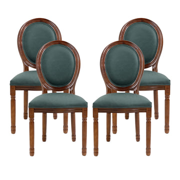 French Country Dining Chairs Set of 4, Farmhouse Dining Room Chairs with Round Back, Solid Walnut Wood Legs, Oval