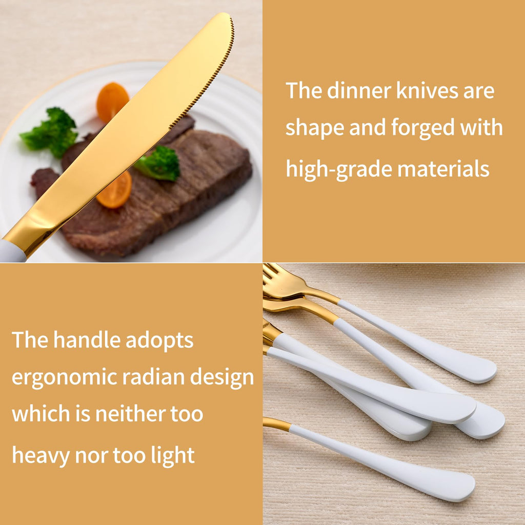 20-Piece White and Gold Silverware Set 18/0 Stainless Steel Silverware Set White Handle Cutlery Set Service for 4