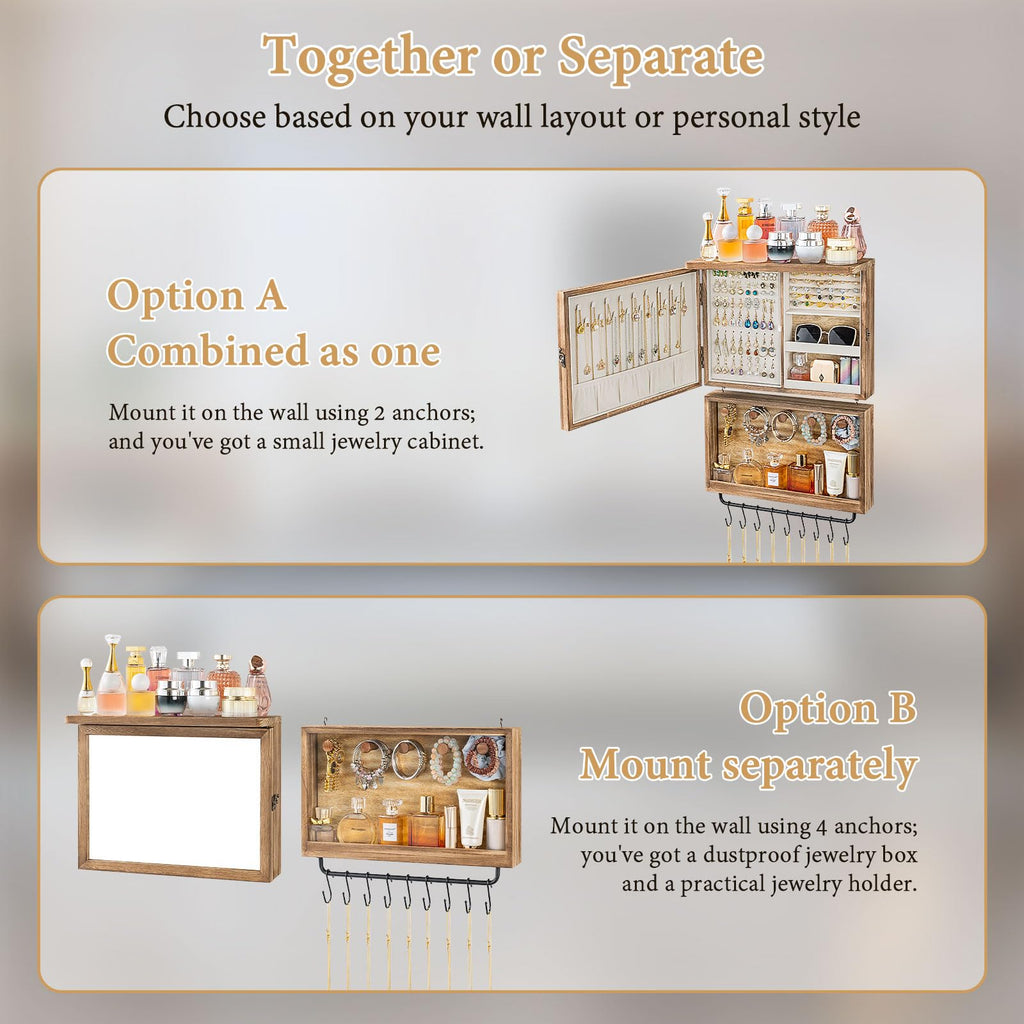 Wall Mounted Jewelry Organizer Box, 2-in-1 Jewelry Cabinet with Mirror