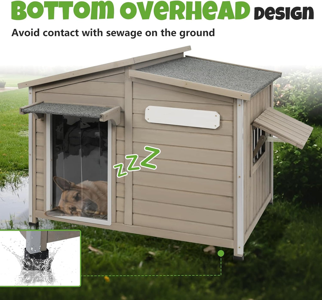 Large Outdoor Wooden Dog House for Medium Large Dogs, Updated Shelter