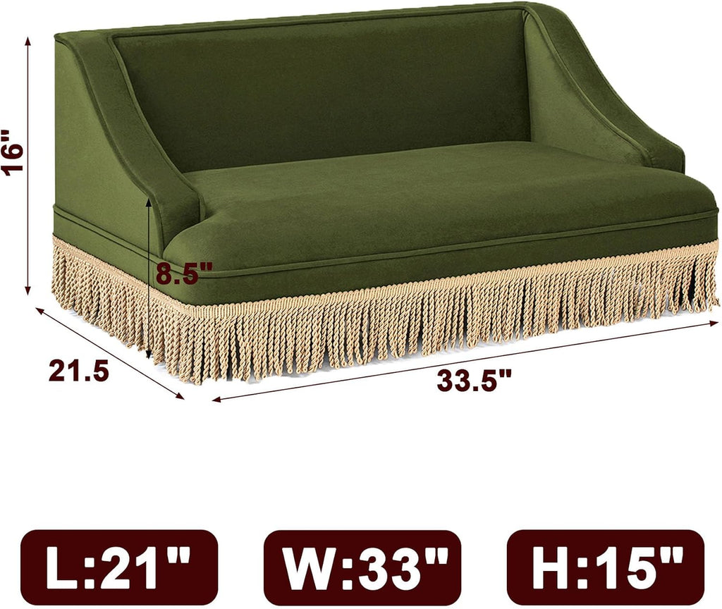 Velvet Dog Couch Bed, Orthopedic Pet Sofa with Skirt, Washable Non-Slip Bottom for Small Medium Dogs &