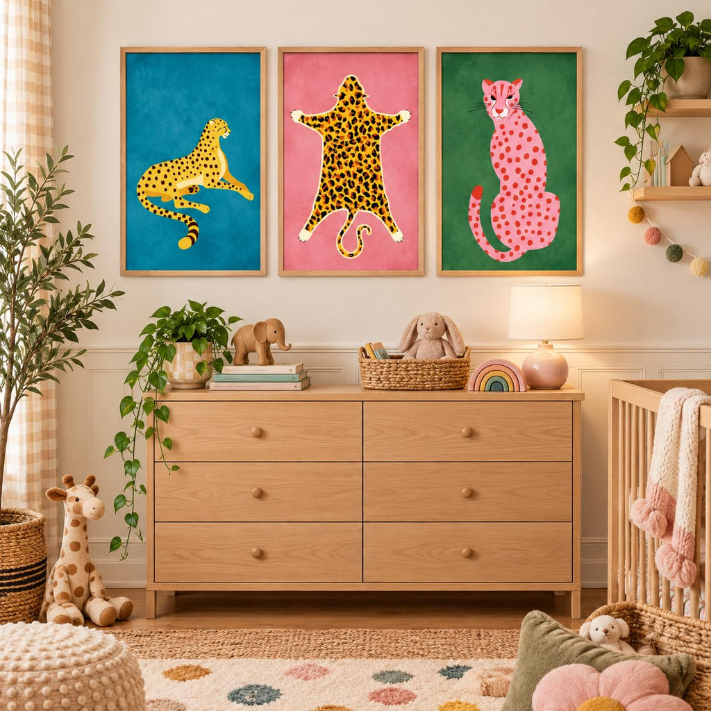 Animal Wall Art Set of 3, Large Framed Leopard Prints, 24 * 36 in