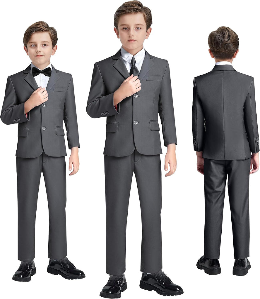Boys Formal Suits Slim Fit 5 Piece Kids Jacket Pants Set with Shirt Tie