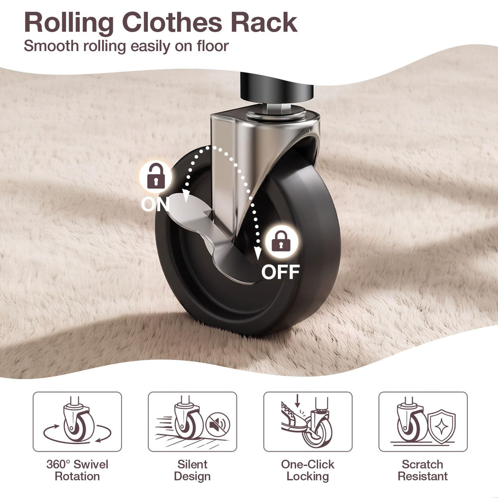 Heavy Duty Clothes Rack, Rolling Clothing Rack Load 650 LBS for Hanging Clothes with 2 Sturdy Shelves, Garment Rack