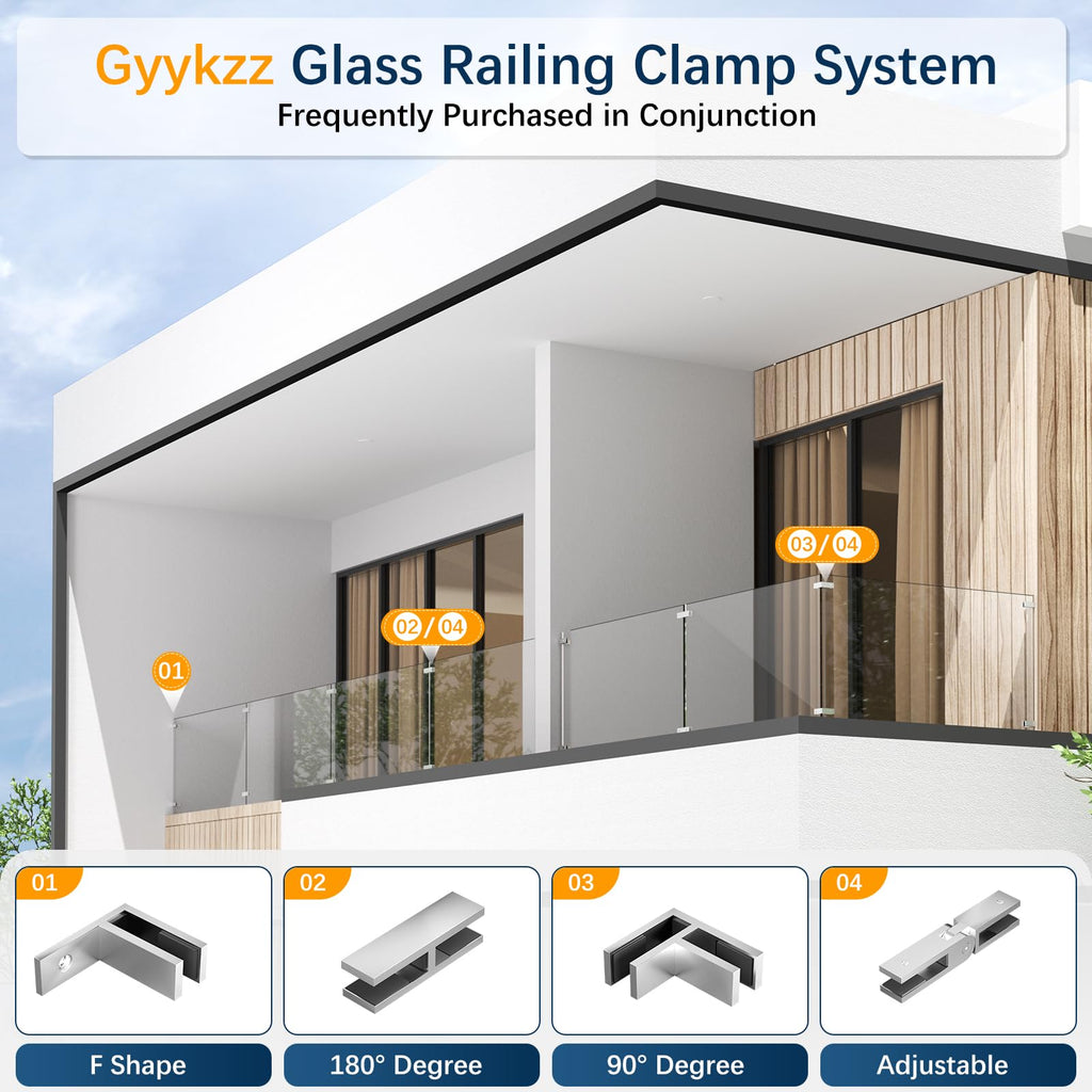 8 Pack Railing Wall to Glass Clamp, Stainless Steel T304 Glass Clips