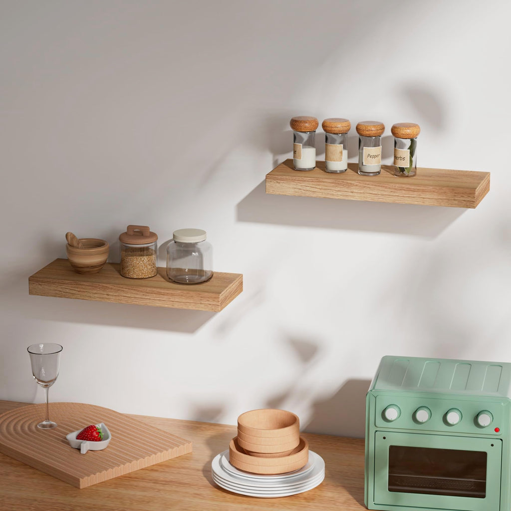 15.7in Oak Floating Shelves for Wall, Set of 2, Home Decor