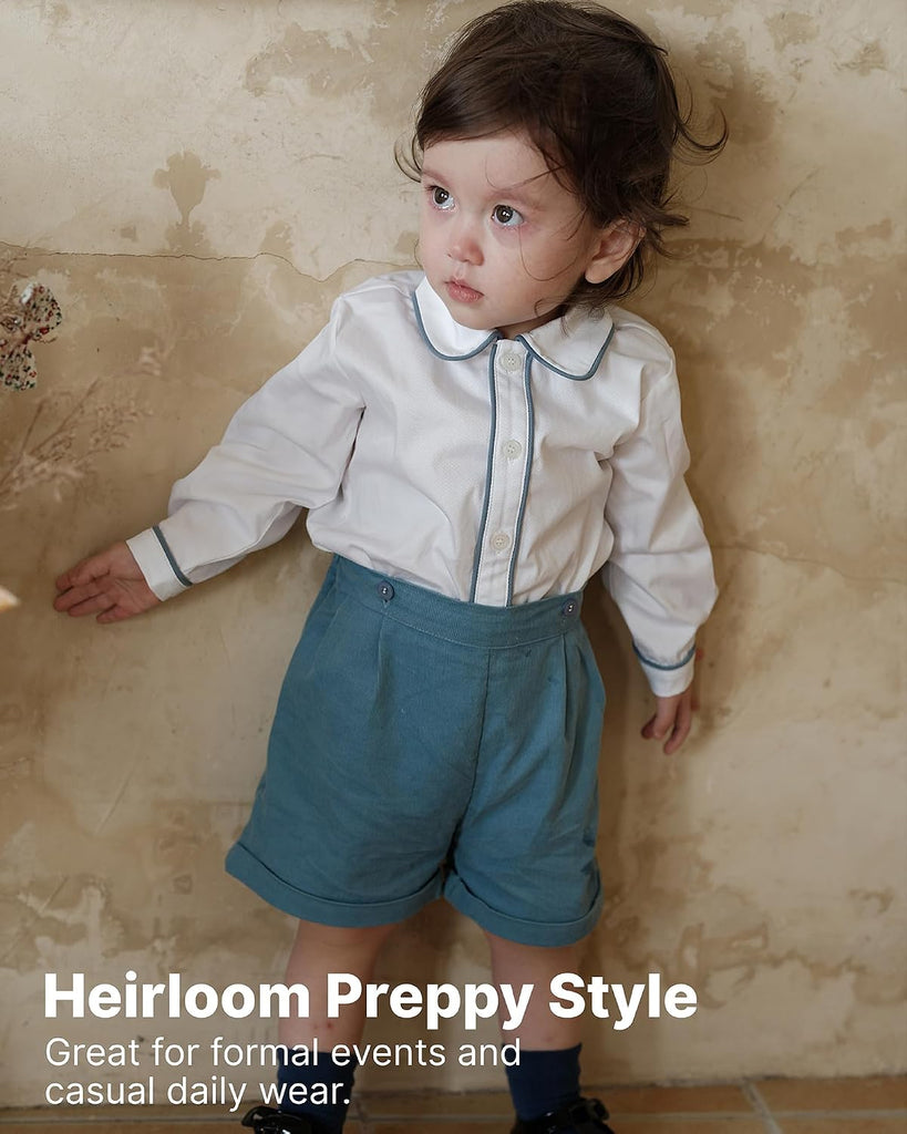 Toddler Boy Two Piece Set Long Sleeve Button Down Shirt for Formal Wear