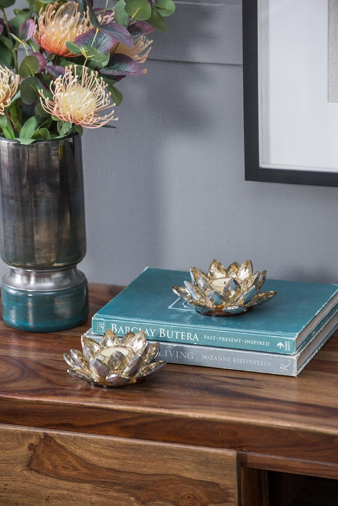 6x6x2 Elegant Crystal Lotus Flower Candle Holders Set of 2 - Luxurious Glass Tealight Holders Décor