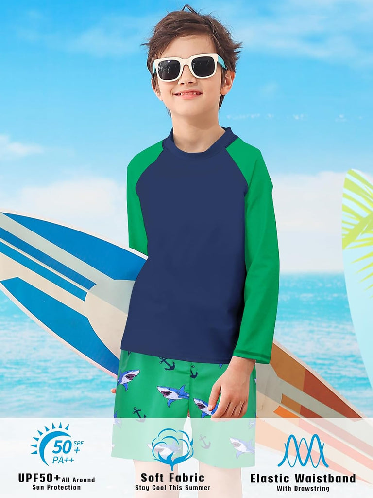 Boys Long Sleeve Rash Guard Swimsuit Pieces Bathing Suits Set