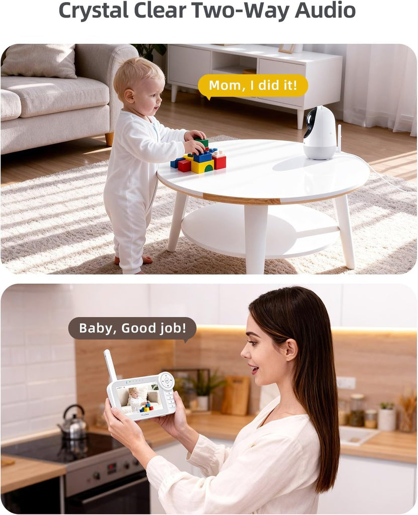 No WiFi Baby Monitor with Color Night Vision, 5" HD Display,1080P Pan Tilt Zoom Camera, Lullabies, Temperature