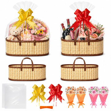 4 Sets Large Bamboo Woven Empty Baskets for Gifts, 15.8 x 7.9 x 6.3 in