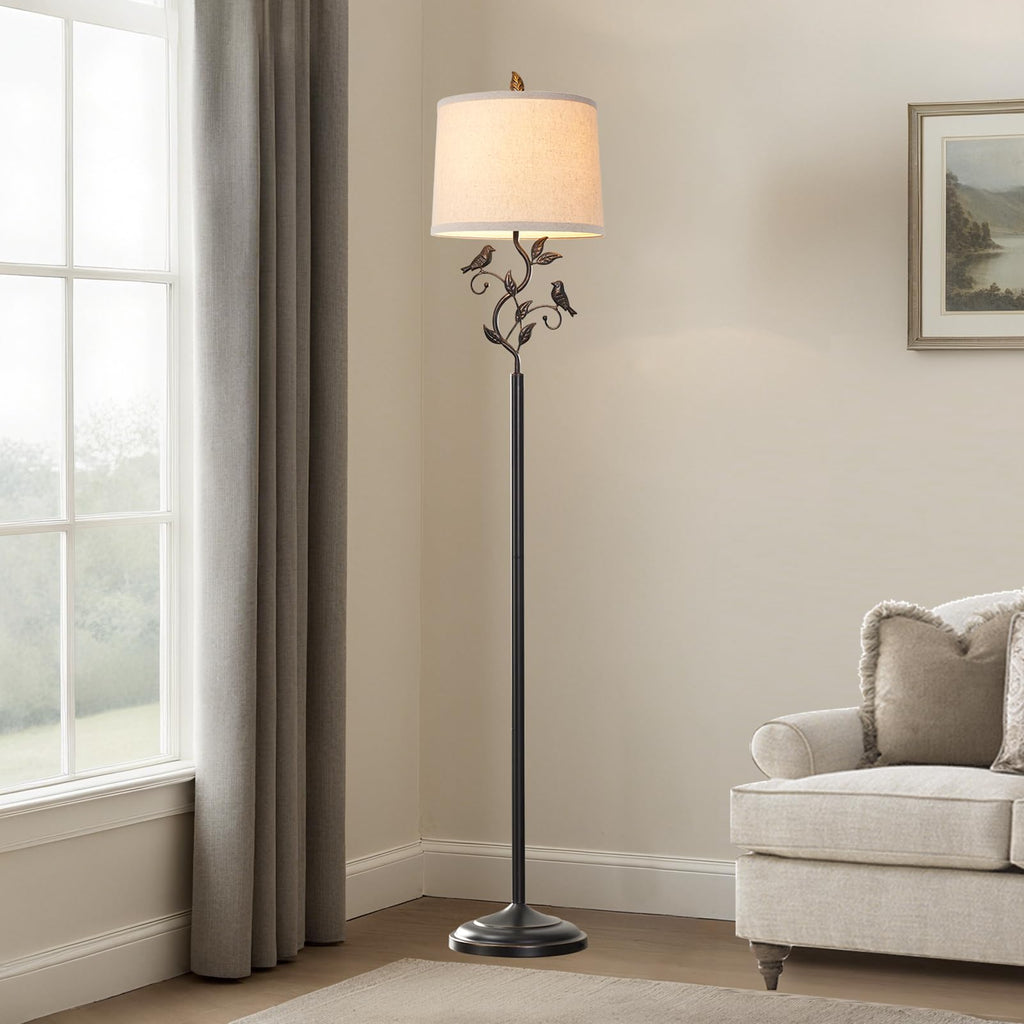 63" Rustic Unique Bird Leaf Floor Lamp