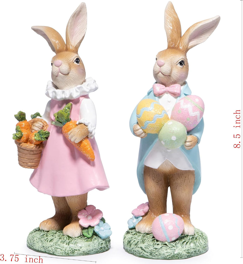 Easter Bunny Decoration Spring Rabbit Decor Gifts Handcrafted Resin Figurines Colorful and Charming Spring Decor - Set of 2