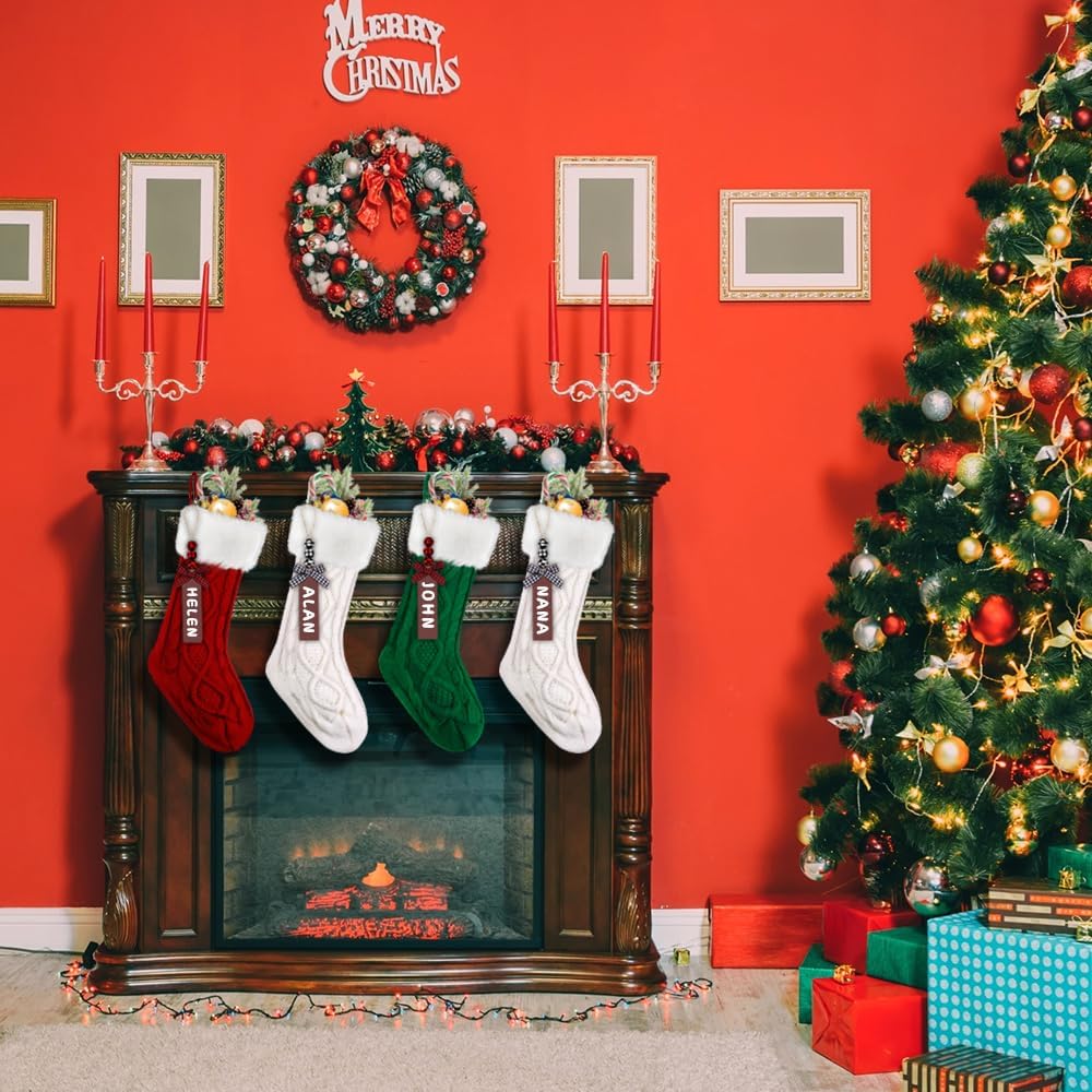 4PACK Christmas Stockings,18" Personalized Cable Knitted Stocking
