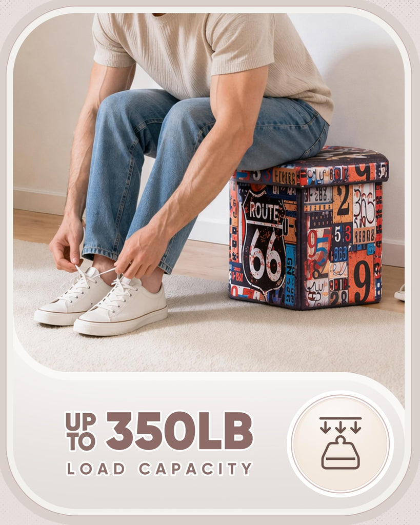 Foldable Storage Ottoman, 15" Hexagonal Small Ottoman Footrest
