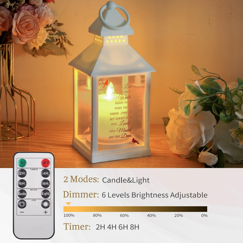 Memorial Lantern, Sympathy Gifts for Loss of Loved One/ Mom/ Dad (White)