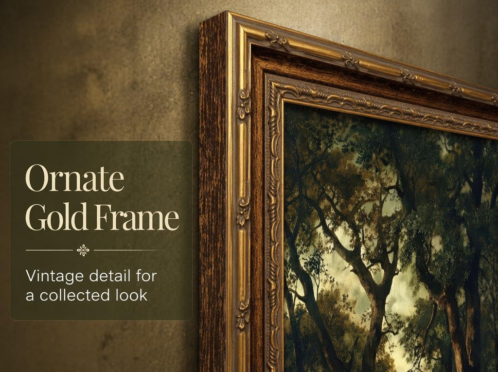 Vintage Forest Path Framed Wall Art Antique Trees Woodland Landscape Canvas Print Dark Academia Farmhouse Wall Decor