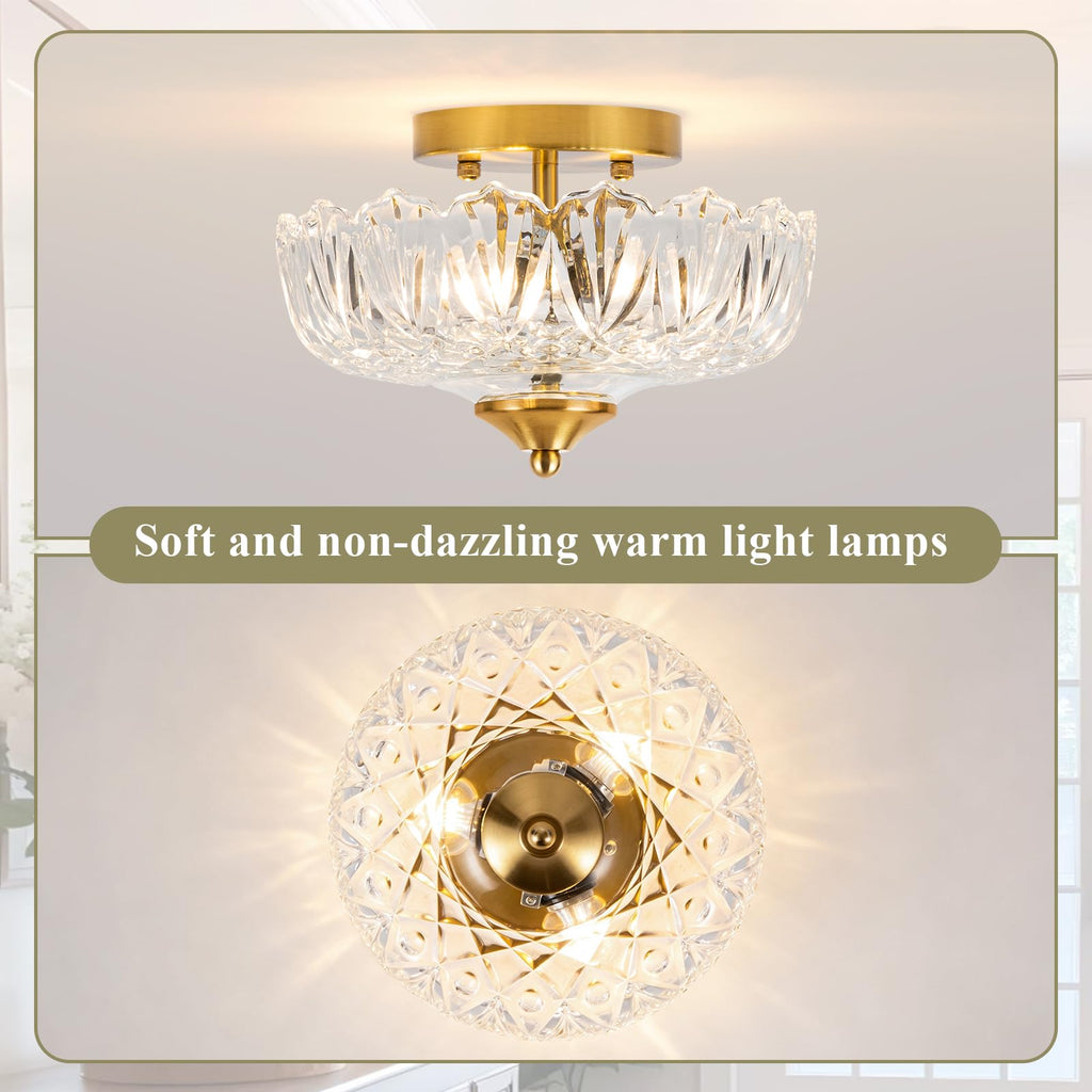 Vintage Ceiling Light, Semi Flush Mount Ceiling Light 9.44 Inch E26 Small Transparent Glass Ceiling Lighting Kitchen