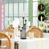 Black Candelabra with Glass Cylinders for Real Candles 5 Head Metal Candle Holder Wedding Centerpiece Ceremony
