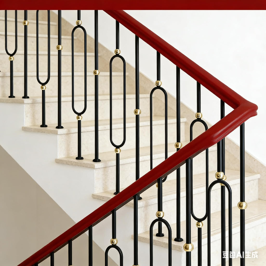 Round 5/8" * 44" Wrought Iron Balusters for Indoor Stair Railing (5 Pcs Oval Design with Brass Ball + 5 Pcs Plain