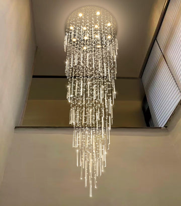 D32'' x H100'' Modern Crystal Chandelier High Ceiling Chandeliers Glam Chandelier Large Raindrop Chandeliers LED