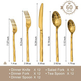 Gold Silverware Set, Luxury 60-Piece Flatware Set for 12, 18/10 Stainless Steel Cutlery Set with Diamond Cut Pattern