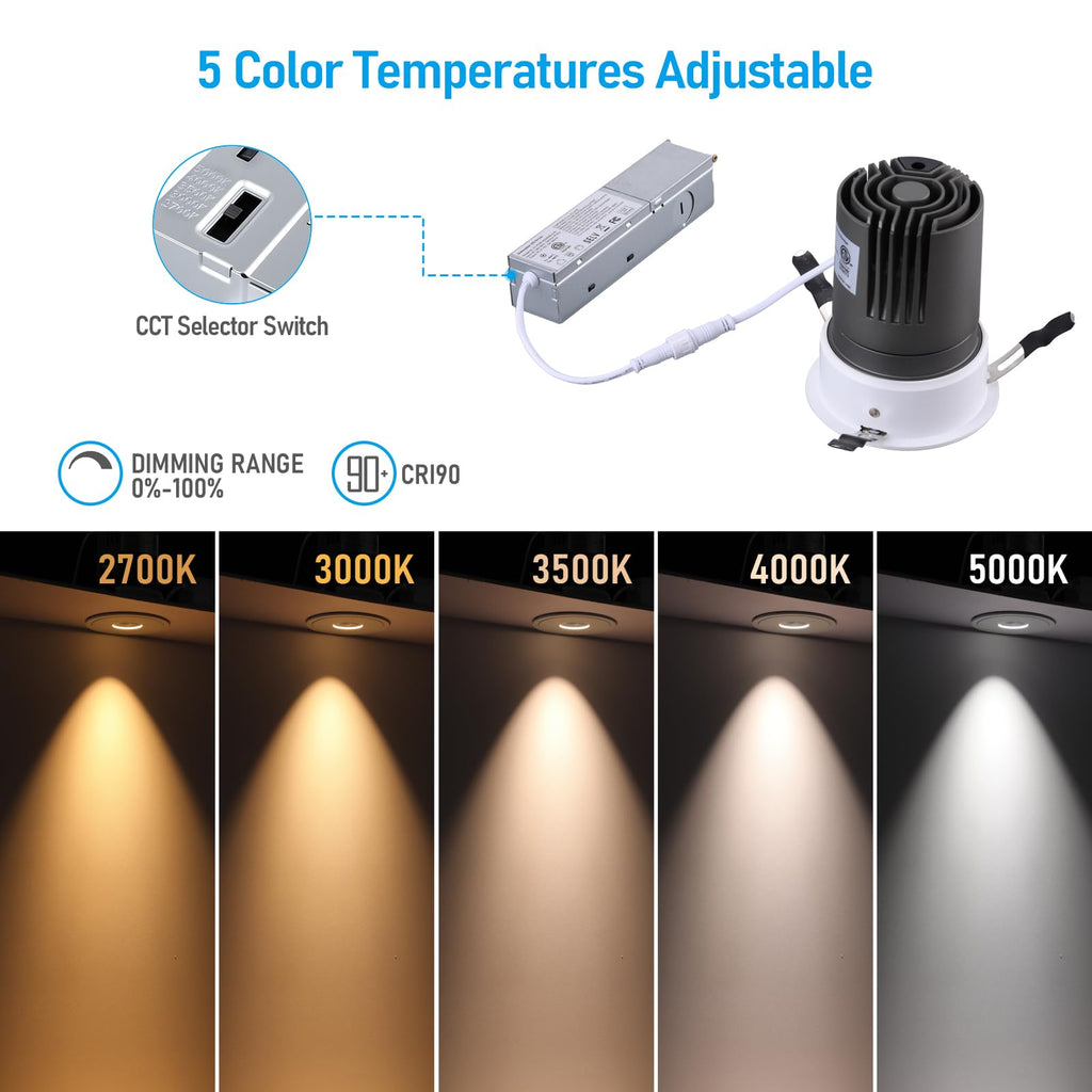 4 Inch 5CCT LED Pinhole Recessed Lights with J-Box