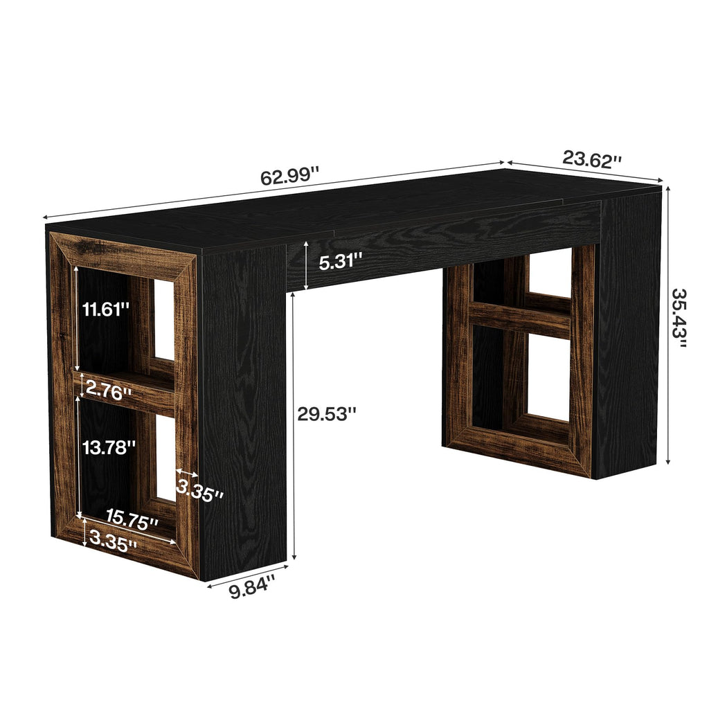 63" Bar Table, Counter Height Pub Table with Storage Shelves
