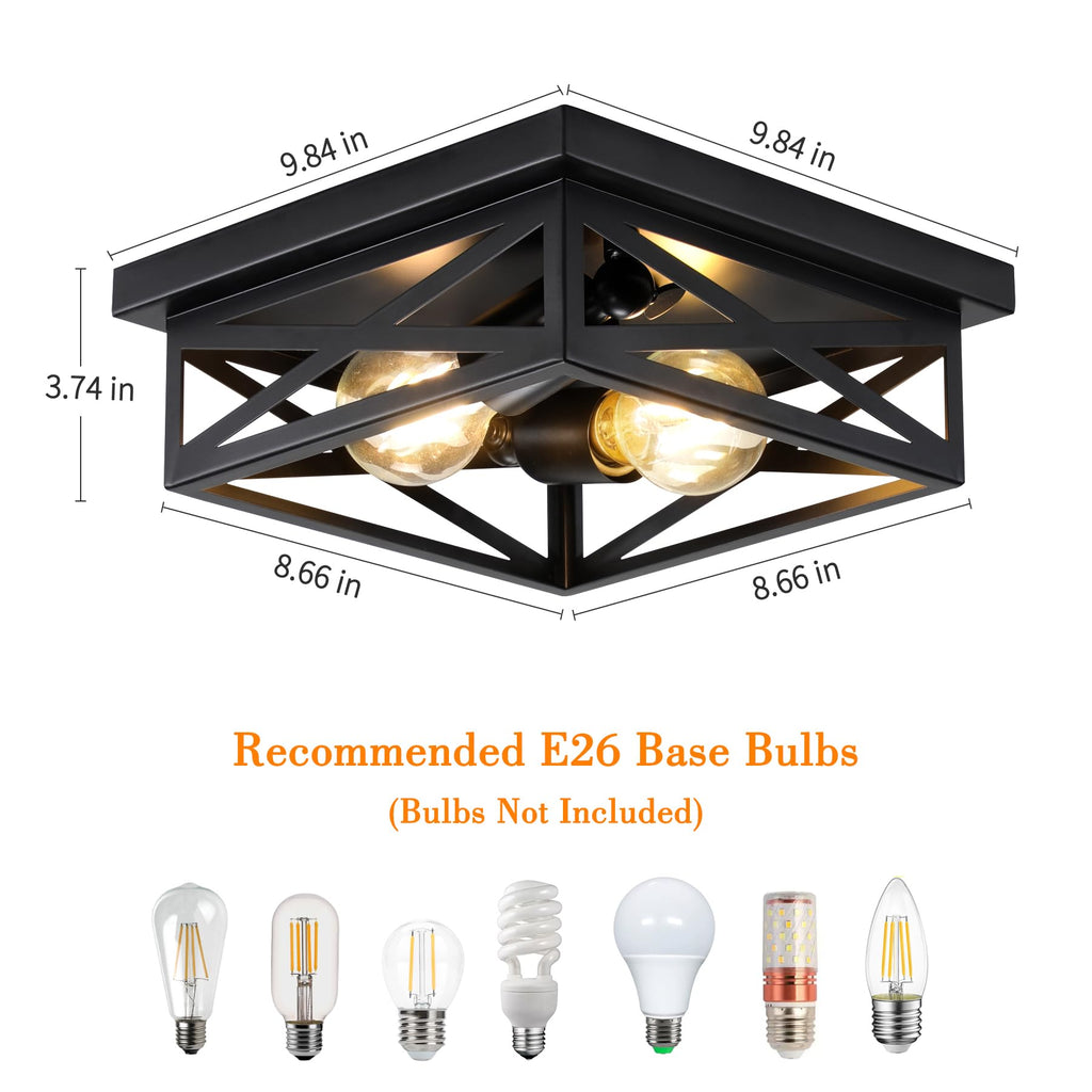 2Pack Vintage Farmhouse Flush Mount Ceiling Light Fixtures, 2-Light Hallway Kitchen Ceiling Light, Industrial