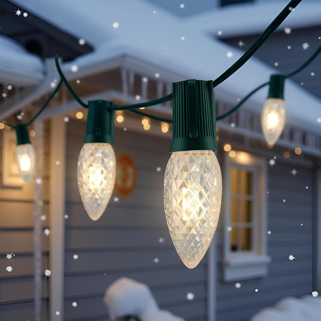 Warm White C9 Christmas String Lights, 25 ft 25 LED Faceted Bulbs
