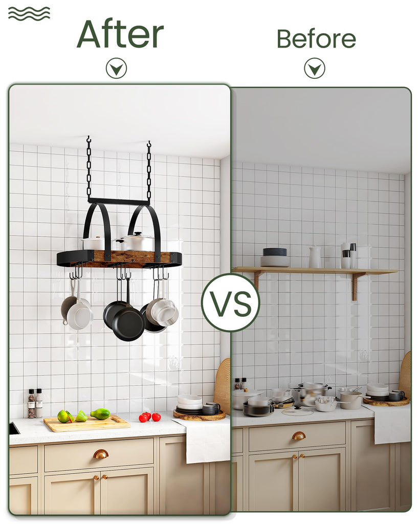 Hanging Pot Rack, Pot Hanger, Ceiling Mounted Pot Holder, Cookware Organizer with 9 S-Shaped Hooks, for Pot, Pan