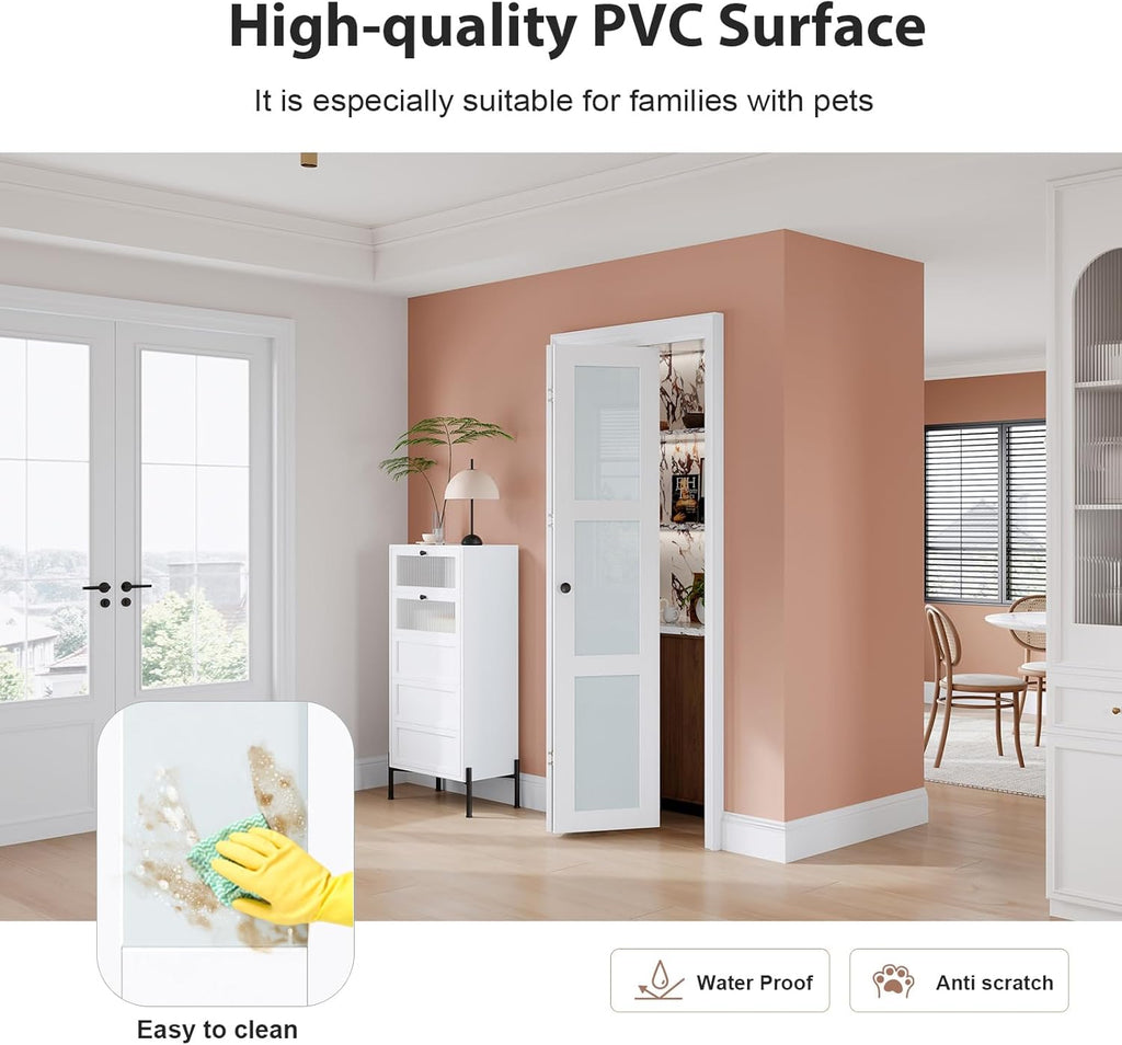 Preassembled Bi-Fold Doors, for 32"x 80" Opening,Tempered Frosted Glass Closet Folding Barn Door wit