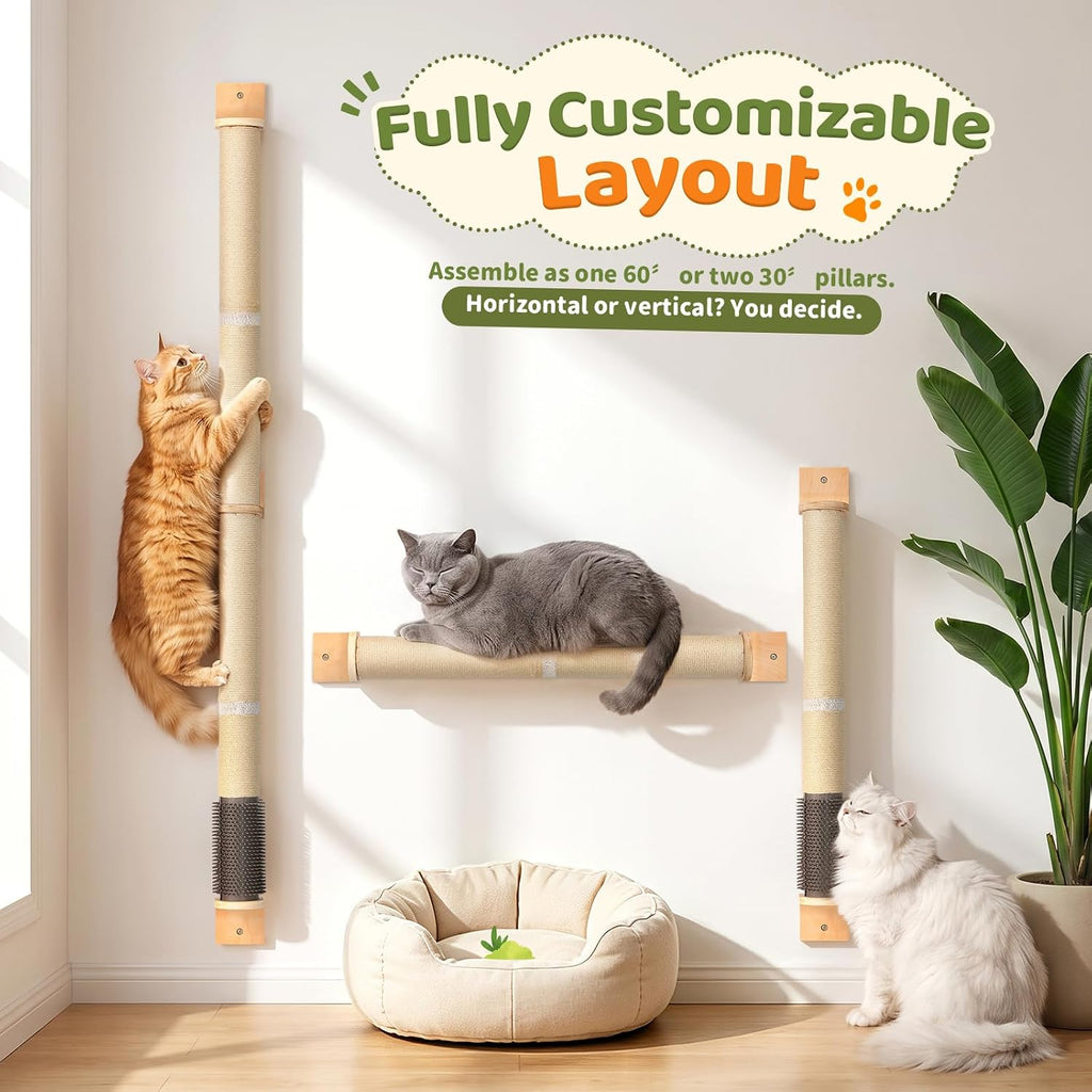 Wall Mounted Cat Scratching Post 60 Inch Tall