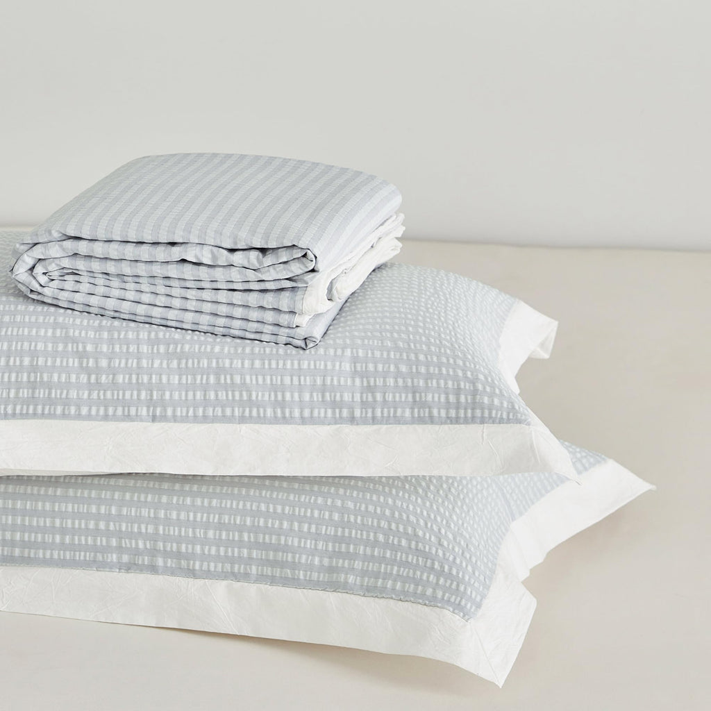 Light Blue Seersucker Duvet Cover 100% Cotton 3 Pieces Set