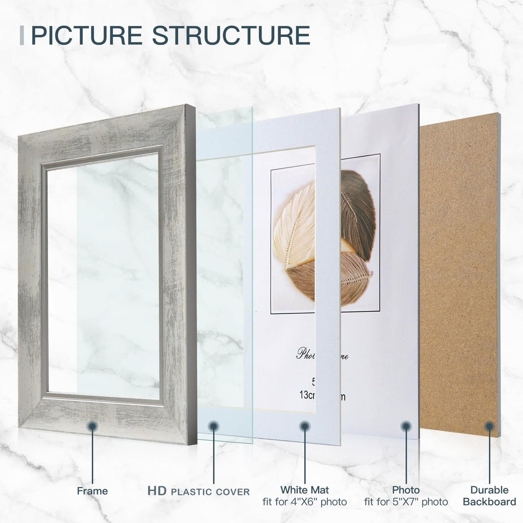 5x7 Picture Frames Set of 4, Rustic Retro Photo Frame(White)