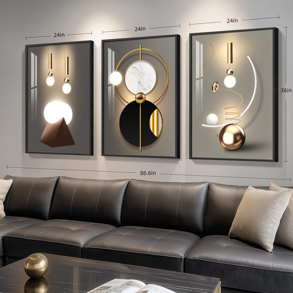 Framed Modern Black White and Gold Wall Art, 24x36 Inch