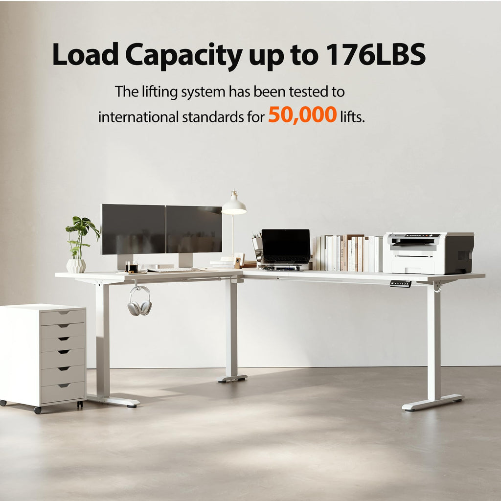 75 x 61 Inch L Shaped Electric Standing Desk, White
